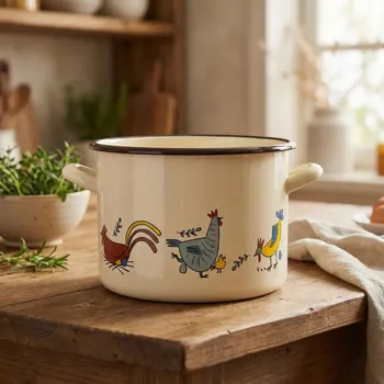 Hrnec Smaltovaný hrnec SILESIA KURKI 5,8 l krémový