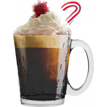 Skleněný hrnek Vánoční stromek Sklenice s uchem 300 ml VÁNOČNÍ HRNEK na kávu