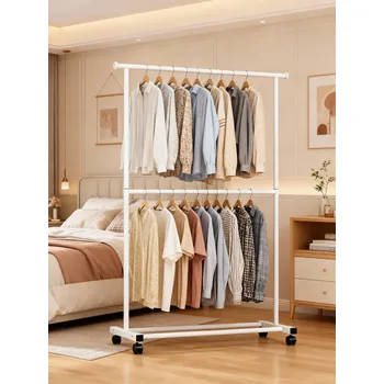 Věšák VĚŠÁK NA OBLEČENÍ STOJACÍ DVOJITÝ NA KOLEČKÁCH 182x40x100cm KRÉMOVÝ BÉŽOVÝ