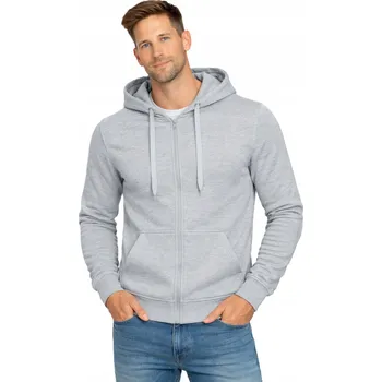 Pánská mikina PÁNSKÁ MIKINA S KAPUCÍ - 68B2008-2 šedá rozepínací bavlněná mikina s kapucí (hoodie)