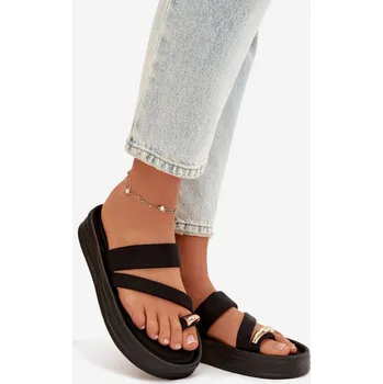 Dámské pantofle Boto Materiálové dámské pantofle s pásky a zlatým detailem Farielle Barva: Černá, Velikost: 39