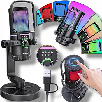 Mikrofon Herní mikrofon se stativem, kondenzátorový pro PC / PS5 | USB RGB AI