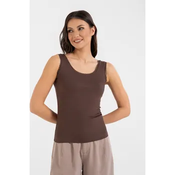 DÁMSKÝ TOP Z VISKÓZY S KRAJKOVÝM LEMOVÁNÍM MORAJ HNĚDÝ S