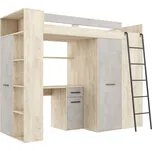 Multifunkční patrová postel DIRARO, pravá, dub endgrain/beton šedý, 5 let záruka +možnost VÝNOSU + vyzvednutí ZDARMA