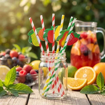 Papírová brčka ALTOM DESIGN OWOCE 19,5 cm vícebarevná 6 ks