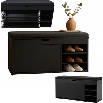 Botník Botník s sedátkem Gradia MDF 100x34x50cm černá výsuvné police