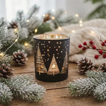 Svícen Skleněný svícen vánoční ALTOM DESIGN CHOINKI 8 cm černý