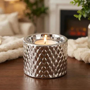 Svícen Porcelánový svícen na čajové svíčky ALTOM DESIGN 4,5 cm stříbrný