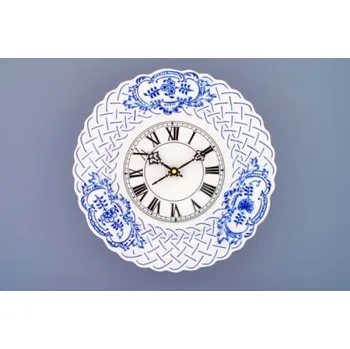 Hodiny Cibulák Hodiny reliéfní se strojkem 27 cm originální cibulákový porcelán Dubí, cibulový vzor,