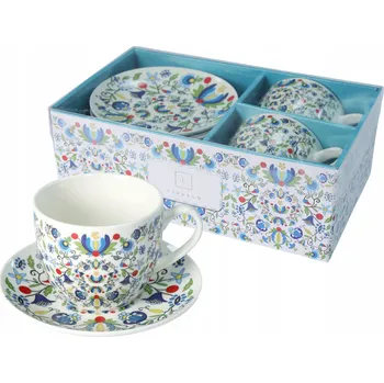 Sada 2 x porcelánový šálek 250 ml s podšálkem 14 cm - kašubský folklor