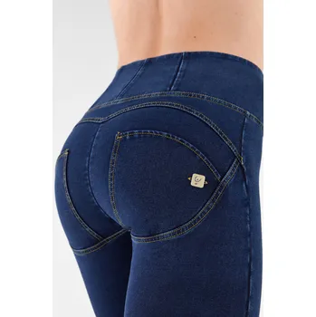 Dámské kalhoty Freddy kalhoty v džínové modré, zlatý šev, vysoký pas, skinny střih, denim žerzej Vybraná velikost: XL