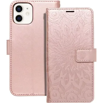 Pouzdro na mobilní telefon Flip pouzdro na mobil iPhone 12 / 12 Pro MEZZO mandala zlatě růžová (Flipové pouzdro, obal a kryt MEZZO Book pro Apple iPhone 12 / 12 Pro – mandala zlatě růžová, embossovaný vzor a šňůrka na nošení)