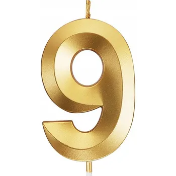 Dortová svíčka SVÍČKA NA DORT DORTA NAROZENINOVÁ ČÍSLICE ČÍSLO 9 ZLATÁ 4,5cm