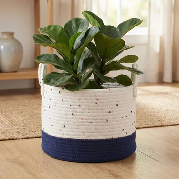 Nákupní košík Pletený košík ALTOM DESIGN BOHO 32 cm bílo-námořnicky modrý