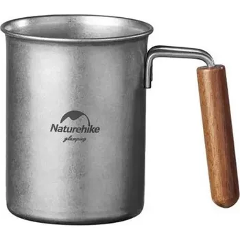Kempingové nádobí Naturehike nerezový hrnek s dřevěným uchem - 146g