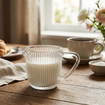 Konvička na mléko Rýhovaná skleněná mléčenka ALTOM DESIGN SELENA 200 ml