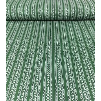 Bavlněná látka pruhy květin na zelené plátno 142 cm | RTex