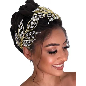 Souprava šperků B-TOP Čelenka do vlasů ve zlaté barvě s motivem listů a krystaly