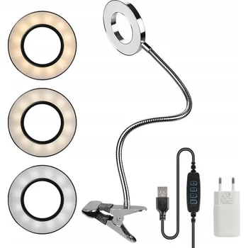 Lampička LED LAMPA DÁLKOVÝ OVLADAČ USB OHEBNÝ STOLNÍ KROUŽEK S KLIPEM NOČNÍ PRO ČTENÍ