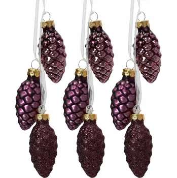 Vánoční dekorace Skleněné vánoční vánoční baňky ve tvaru šišky na stuze, 6 cm - fialové, 9 ks