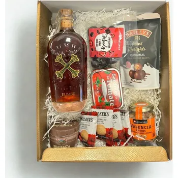 Dárkový potravinový koš Dárková krabice s Alkoholem - Bumbu Original 0,7l 40%