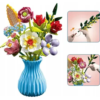 ostatní stavebnice STAVEBNICE KVĚTINY VE VÁZE SADA 109 DÍLKŮ. 3D KYTICE KVĚTIN VÁZA