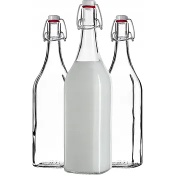 SKLENĚNÁ LÁHEV 1L NA MLÉKO S KORKEM - 3 kusy