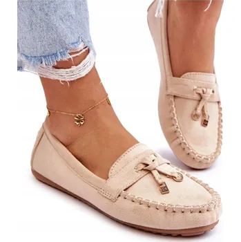 Dámské mokasíny KLASICKÉ DÁMSKÉ SEMIŠOVÉ MOKASÍNY BÉŽOVÉ BARVY VELIKOST 37