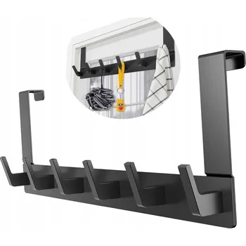 Věšák BEZINVAZNÍ VĚŠÁK NA DVEŘE ČERNÝ LOFT KOVOVÝ 6 HÁČKŮ 40CM