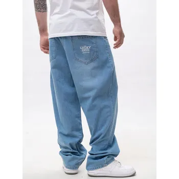 Pánské kalhoty Široké džíny BAGGY pánské modré s výšivkou Lucky Dice LD L