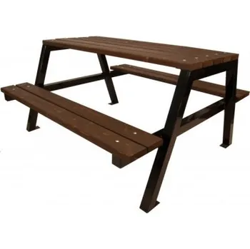 Zahradní lavice Set Kónika - Teak Prodloužené k zabetonování Černá komaxit ( RAL 9005 )