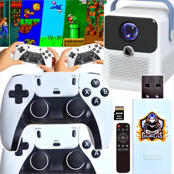 Projektor 4K LED PROJEKTOR S ANDROIDEM, HERNÍ KONZOLÍ, 2 PADŮ, HRY, DÁLKOVÝM OVLADAČEM, WIFI A USB