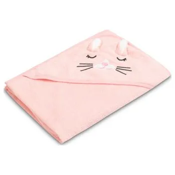 Dětská osuška s kapucí Bath Friends králíček - růžová, 100×100 cm