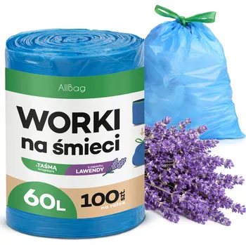 Pytle na odpadky VOŇAVÉ SÁČKY NA ODPAD 60L UNIVERZÁLNÍ 100 ks PEVNÉ MODRÉ ZAVAZOVACÍ