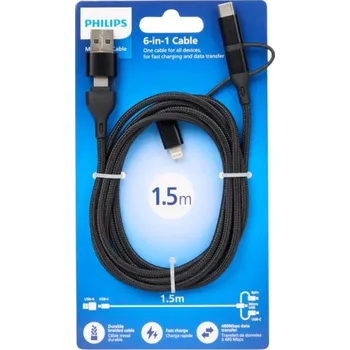 Datový kabel Kabel Philips USB - USB typ C / microUSB / Lightning 1,5 m černý
