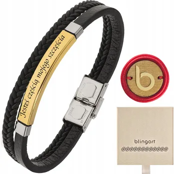 Náramek Kožený náramek s gravírováním černá kůže STŘÍBRNÝ ŠTÍTEK ocel 316L