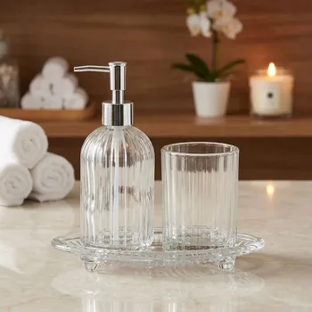 Sada koupelnových doplňků Sada koupelnových doplňků skleněná rýhovaná ALTOM DESIGN průhledná 3 ks