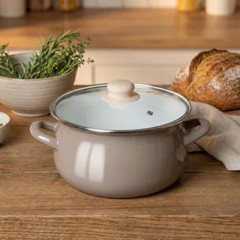 Hrnec Smaltovaný hrnec s poklicí ALTOM DESIGN 1,3 l taupe