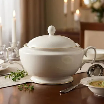 Polévková mísa Porcelánová polévková mísa MARIAPAULA KLASYKA ECRU ZLATÁ LINIE 2,7 l krémová