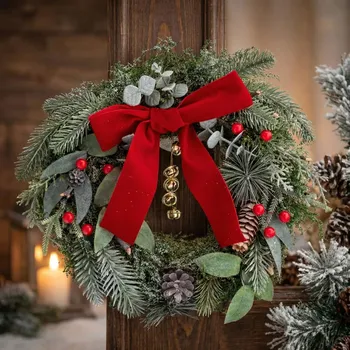 Vánoční dekorace Vánoční věnec s mašlí a zvonky ALTOM DESIGN 32 cm