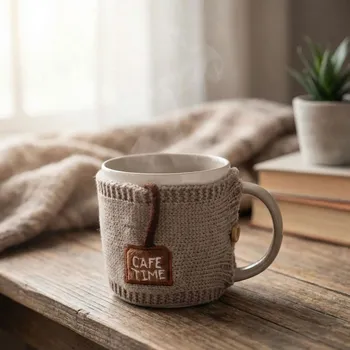 Porcelánový hrnek s ohřívačem ALTOM DESIGN CAFE TIME 380 ml béžový