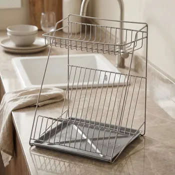 Organizace kuchyně Dvoupodlažní odkapávač na nádobí s tácem METPOL 30 cm stříbrný