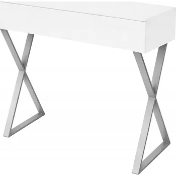 Toaletní stolek KONZOLA TOALETNÍ STOLEK VOGA 90 BÍLÝ LESK + STŘÍBRNÉ NOHY X