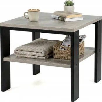 Konferenční stolek KONFERENČNÍ STOLEK LOFT INDUSTRIALNÍ BETON ČERNÝ RÁM S POLICÍ LAVICE 52x52 CM