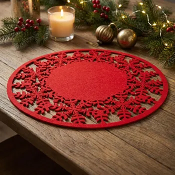 Vánoční dekorace Filcová prostírka vánoční ALTOM DESIGN SNĚHOVÉ VLOČKY 35 cm červená