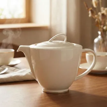 Konvice na čaj Porcelánová konvice na čaj a kávu MARIAPAULA NOVA ECRU ZLATÁ LINIE 1,2 l krémová