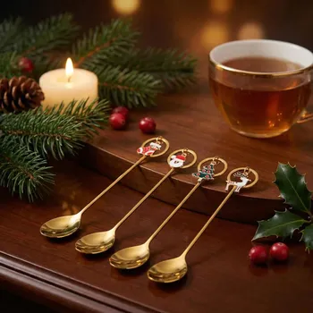 Příbor Vánoční lžičky na čaj se závěsky ALTOM DESIGN zlaté 4 ks