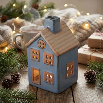 Svícen Porcelánový svícen domek LED ALTOM DESIGN 11 cm modrý