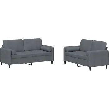 Sedací souprava 2dílná sedací souprava s polštáři, tmavě šedá, samet