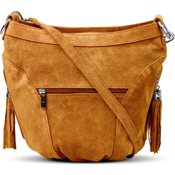 Vera Pelle kabelka z pravé broušené kůže (semiš) hnědá